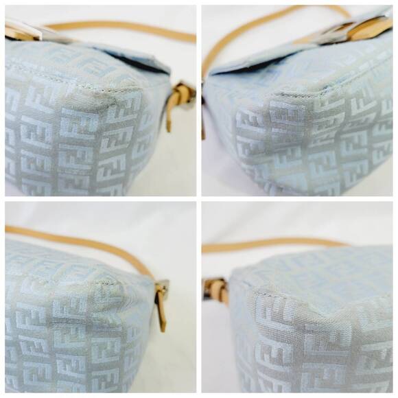 Authentic FENDI Mamma Zucca Bucket Baguette Pastel Blue Flap Bag Purse Tote FF - Picture 10 of 10